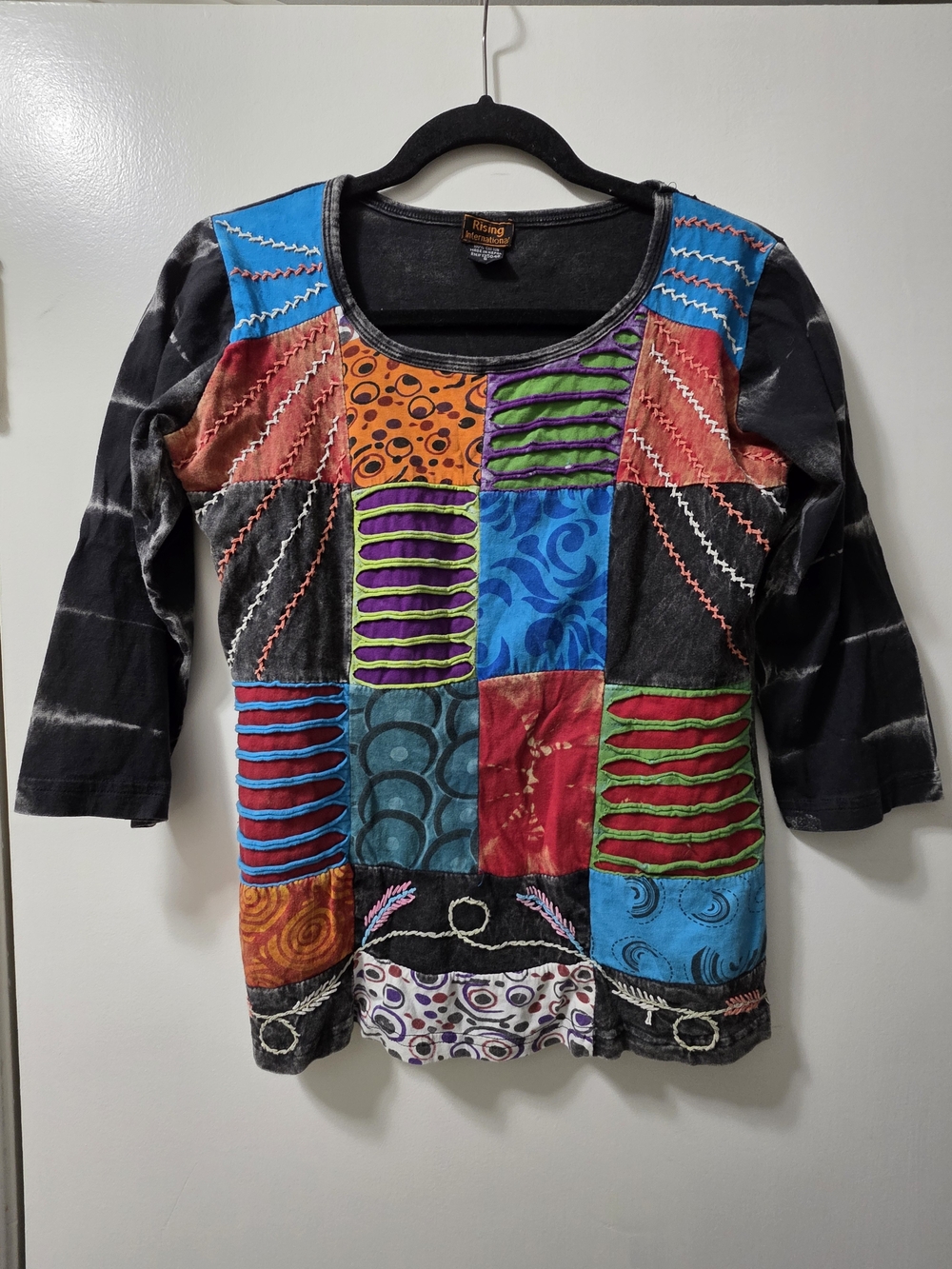 Patchwork Multicolor Scoop Neck Women’s Top